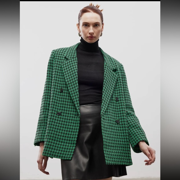 ShopEvelynne Jackets & Blazers - 16 Houndstooth Pattern Green Oversized
Blazer Jacket